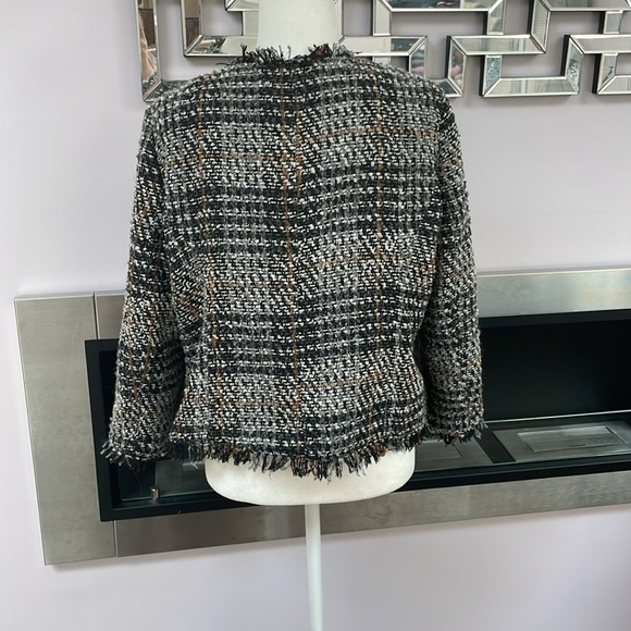 ♡Cynthia Rowley Blazer Jacket  Size XL Multicolor Woven Fringed Edges - Picture 5 of 7